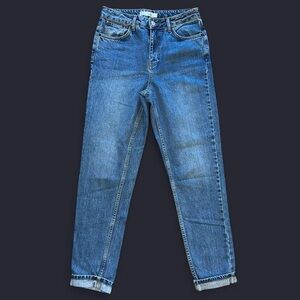 Topshop MOTO Blue Denim High Waisted Rise Straight Mom Jeans
